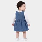 Infants' Blue Fit and Flare Embroidered Frock, गहरा नीला, small