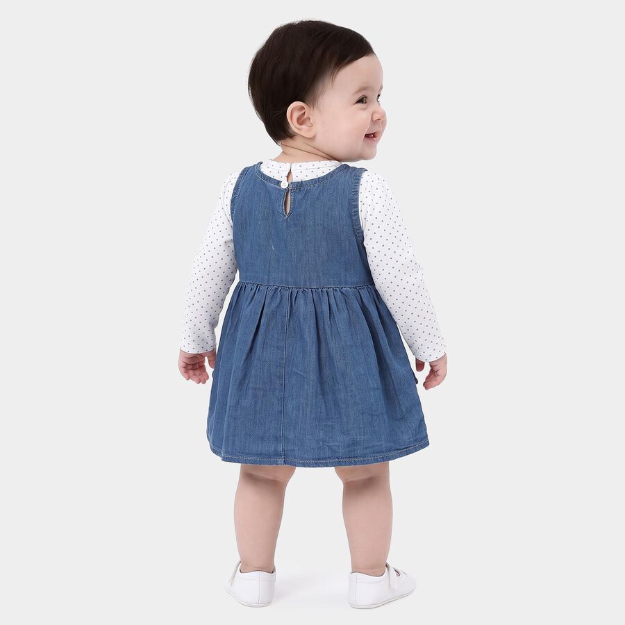 Infants' Blue Fit and Flare Embroidered Frock, गहरा नीला, large