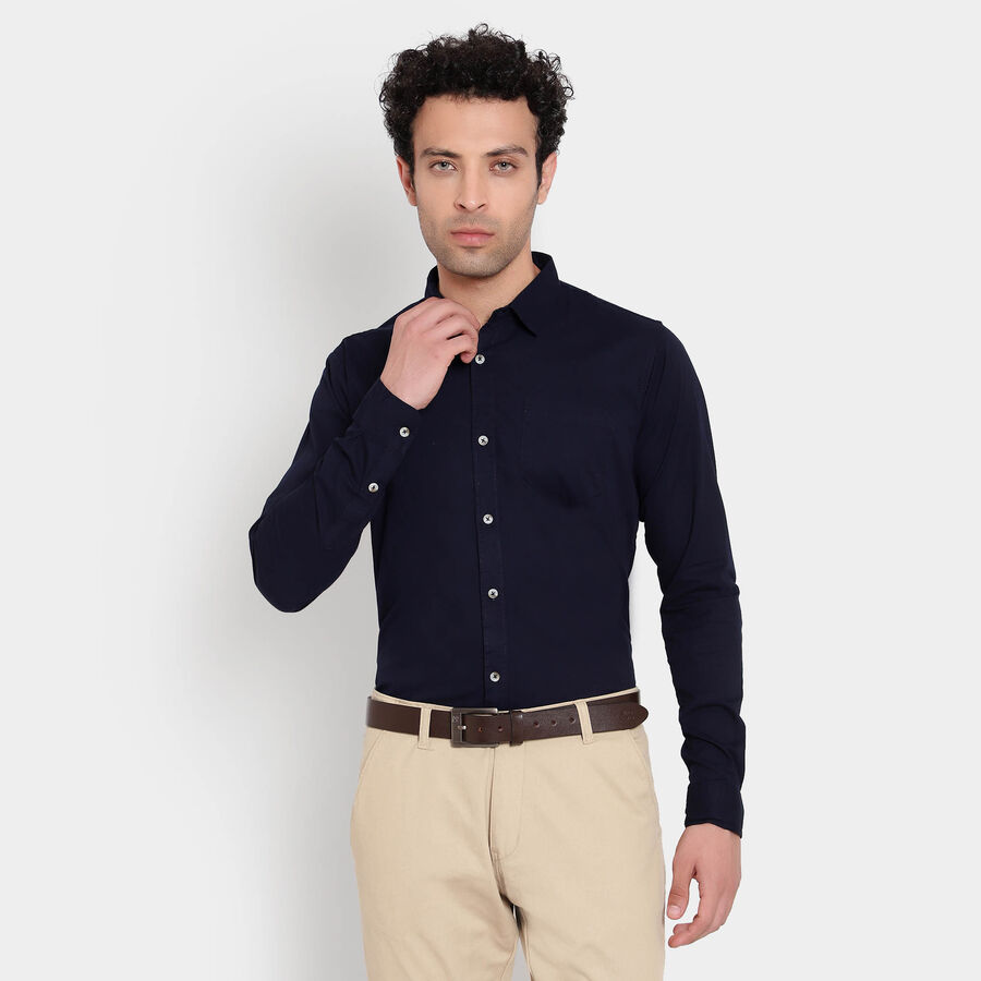 Cotton Solid Formal Shirt, Navy Blue, large image number null