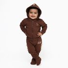 Infants' Brown Cotton Blend Hooded Dinosaur Baba Suit, Brown, small image number null