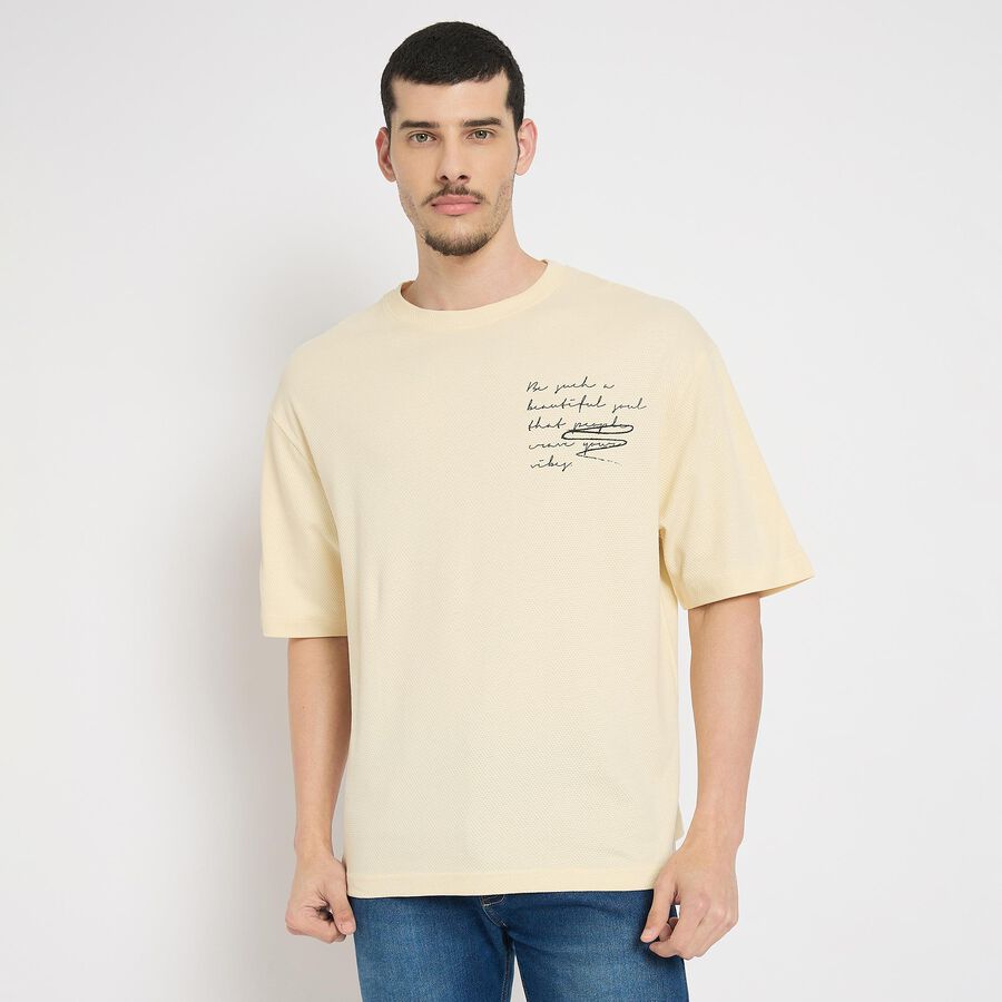 Men's 100% Cotton Round Neck Half Sleeves T-Shirt , एक्रू मिश्रित, large