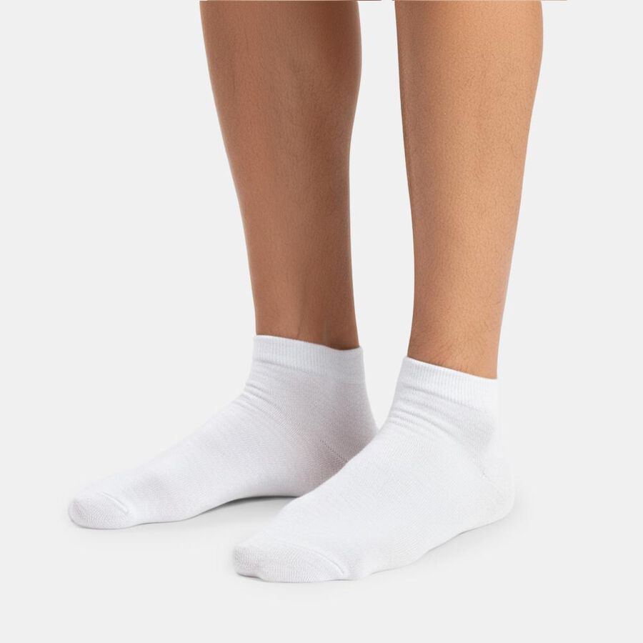 Men's Ankle Length Socks Pack of 3 ( Grey Melange, White, Black ), Black, large