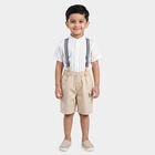 Boys' Cream 100% Cotton Mandarin Collar Striped Baba Suit, ऑफ व्हाइट, small