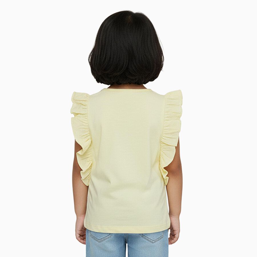 Girls Light Yellow Cotton Round Neck Casual T-Shirt, पीला, large image number null