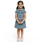 Girls' Light Denim Blue Ruffle Collared Casual Frock, Light Blue, small image number null