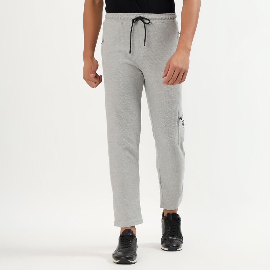 Men's Light Grey Textured Cotton Blend Jogger, मिश्रित हल्का ग्रे, large image number null