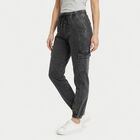 Women's Black Jogger Fit Cargo Track Pants, काला, small
