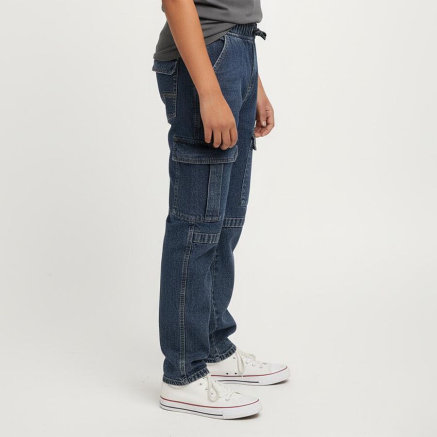 Boys' Dark Indigo Relaxed Fit Cargo Jeans, गहरा नीला, large image number null