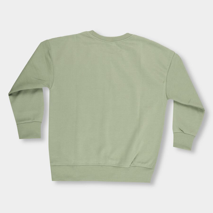 Boys Muted Olive Green Crew Neck Casual Sweatshirt, ओलिव, large image number null
