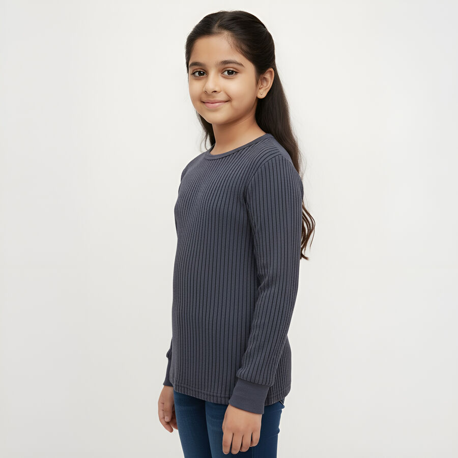 Girls' Muted Midnight Blue Round Neck Thermal, Melange Blue, large image number null