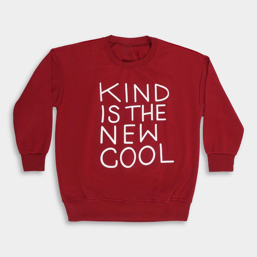 Boys Deep Maroon Crew Neck Casual Sweatshirt, Maroon, large