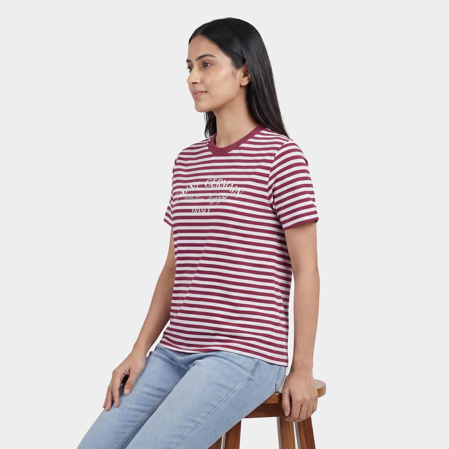 Women's Purple Cotton Blend Round Neck Casual T-Shirt, Purple, large