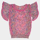 Girls Pink Round Neck Casual T-Shirt, Light Pink, small