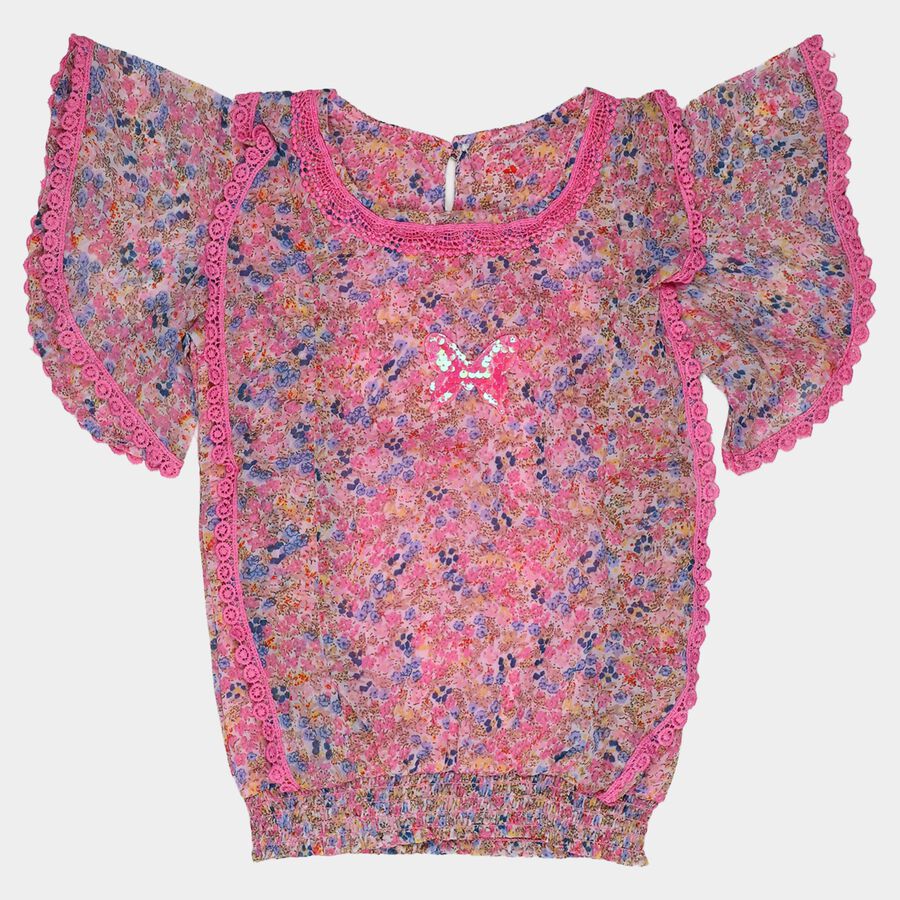 Girls Pink Round Neck Casual T-Shirt, Light Pink, large