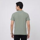 Men's Green Polo Neck Striped T-Shirt, Light Green, small