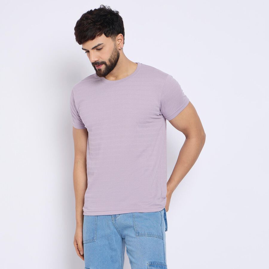 Men's Round Neck Half Sleeves T-Shirt , Lilac, large