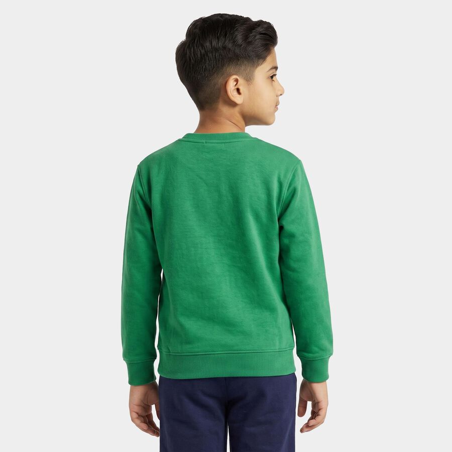 Boys' Green Crew Neck Pullover Sweatshirt, गहरा हरा, large
