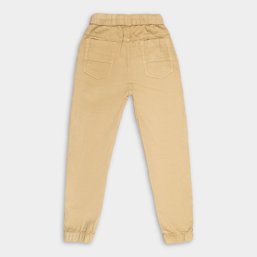Boys Light Beige Elastic Waist Jogger Trousers, Khaki, large image number null