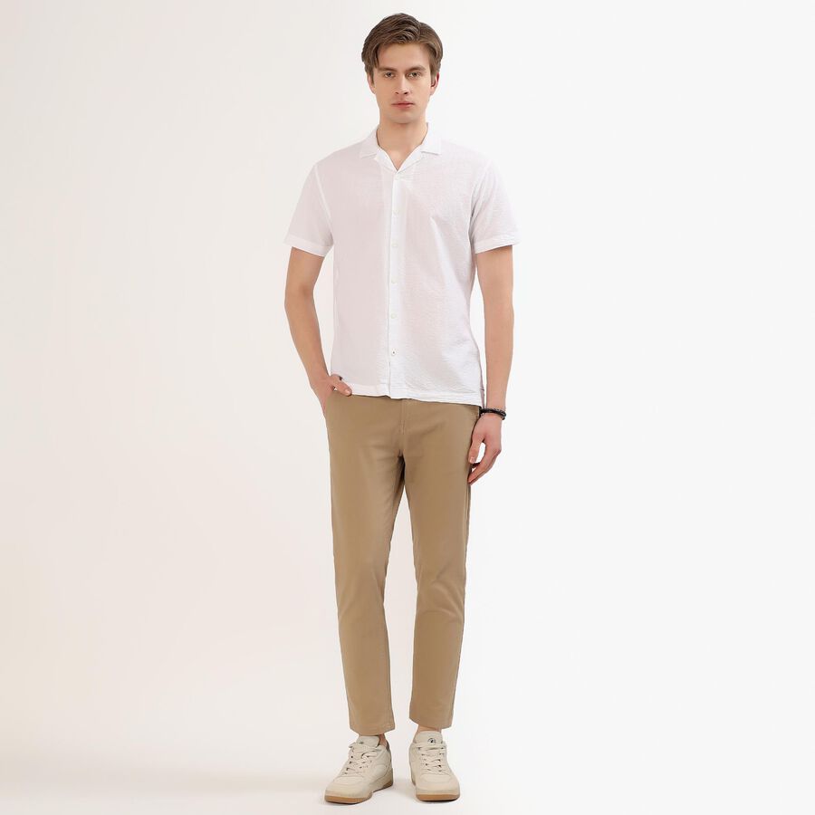 Men's White Cotton Half Sleeve Spread Collar Casual Shirt, White, large image number null