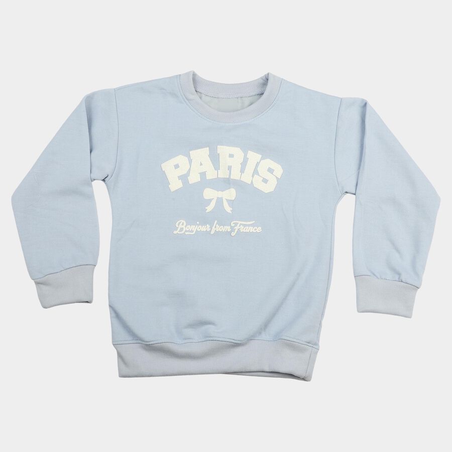 Girls' Light Blue Crew Neck Graphic Print Sweatshirt, Light Blue, large