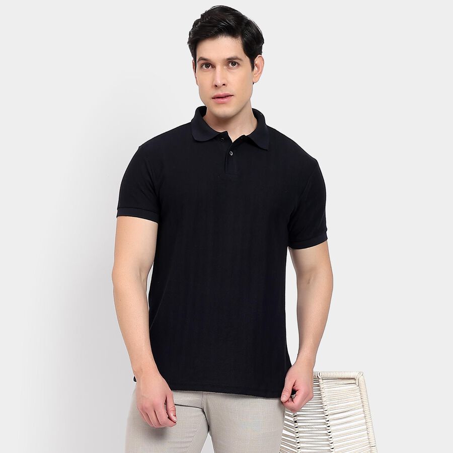 Men's Collared Half Sleeves T-Shirt, Navy Blue, large image number null