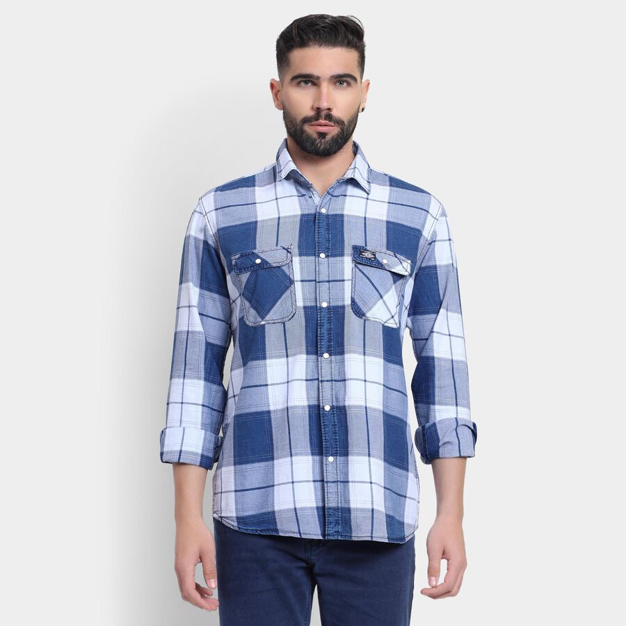 Men's 100% Cotton Casual Shirt , Dark Blue, large image number null