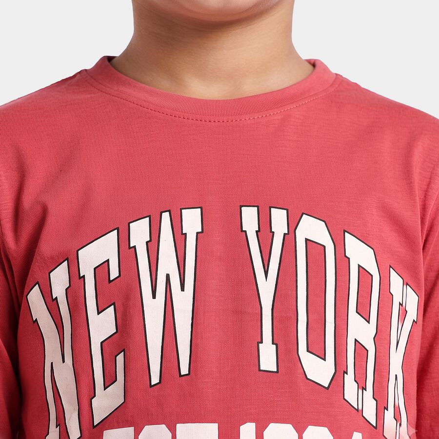 Boys Pink Crew Neck Regular T-Shirt, Pink, large