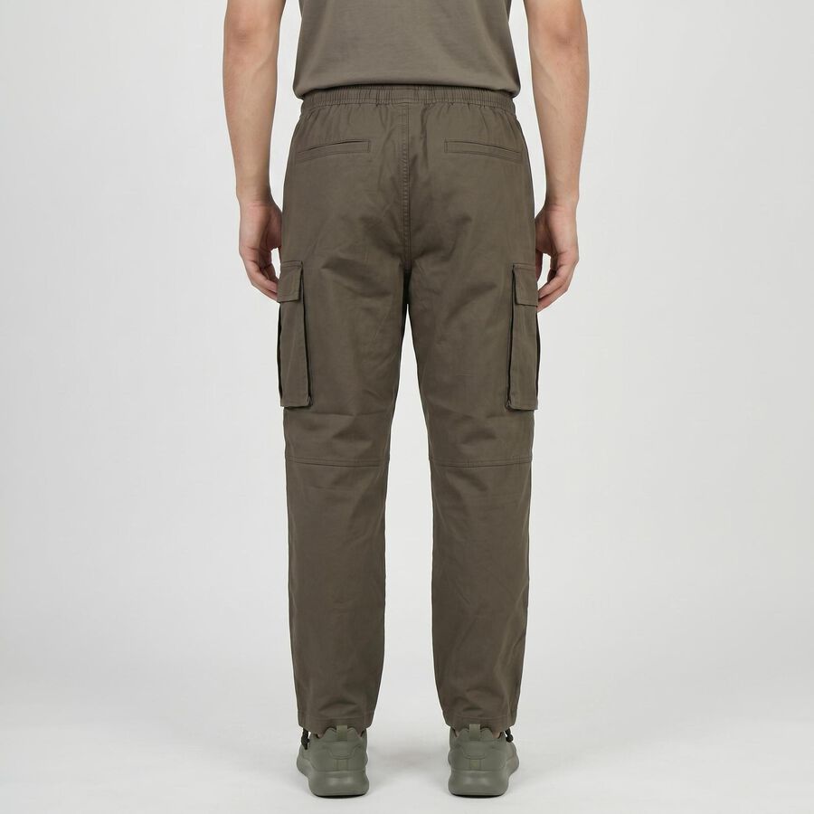 Men's Olive Green Slim Fit Casual Trousers, Olive, large