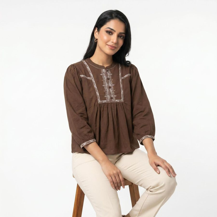 Ladies' Top, भूरा, large