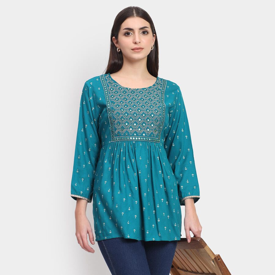 Ladies' Kurti , मध्यम नीला, large image number null