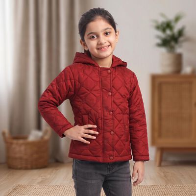 Girls' Wine Hooded Puffer Jacket