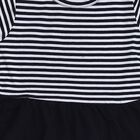 Girls' Black and White Striped Animal Applique Casual Frock, Navy Blue, small image number null
