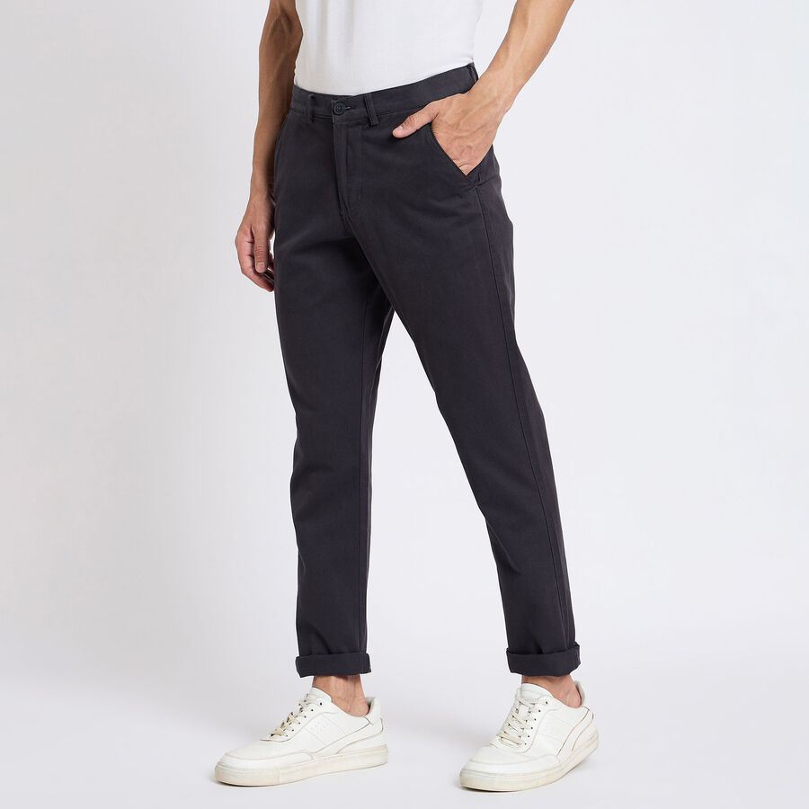 Men's 100% Cotton Slim Fit Casual Trousers , गहरा ग्रे, large