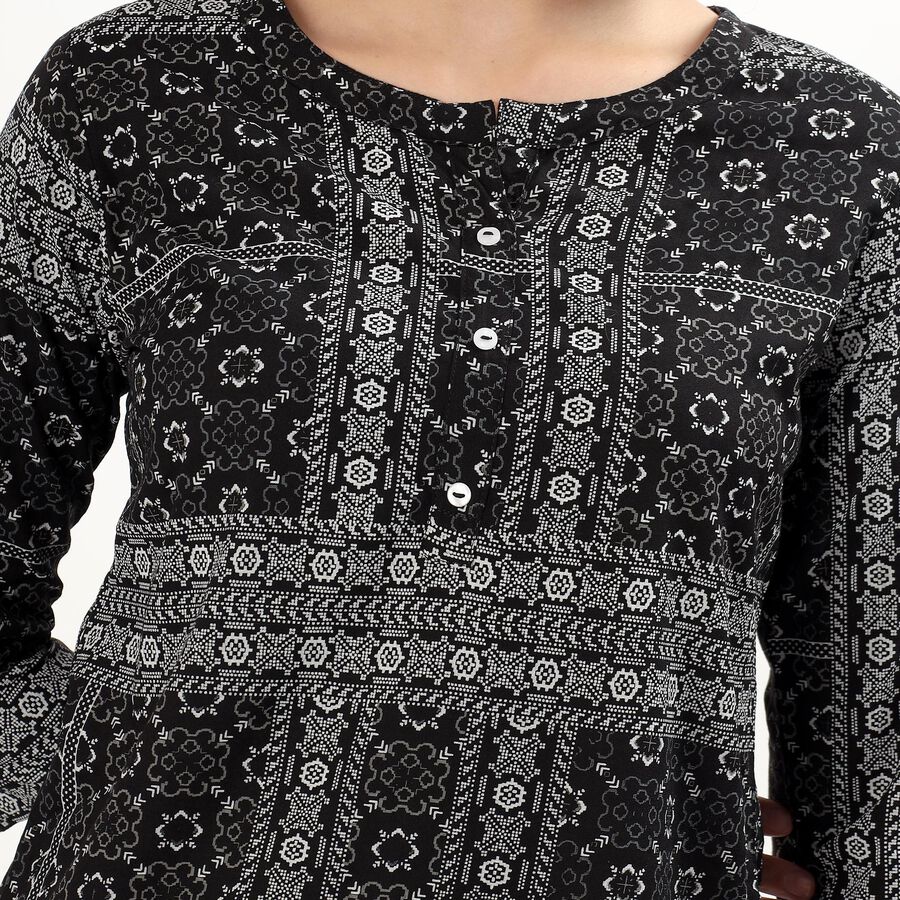 Women's Jet Black Round Neck Printed Kurti, Black, large image number null