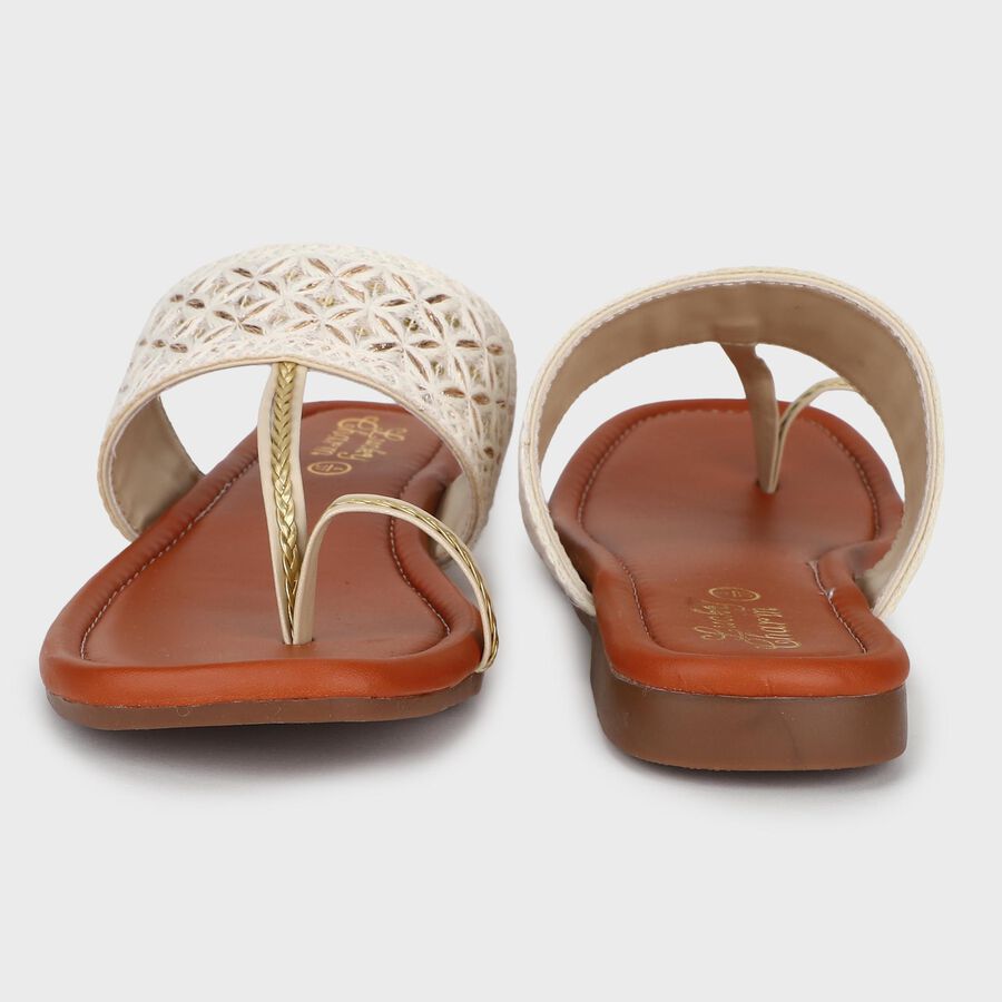 Women's Beige Toe-Ring Slip-On Flat Sandals, Beige, large