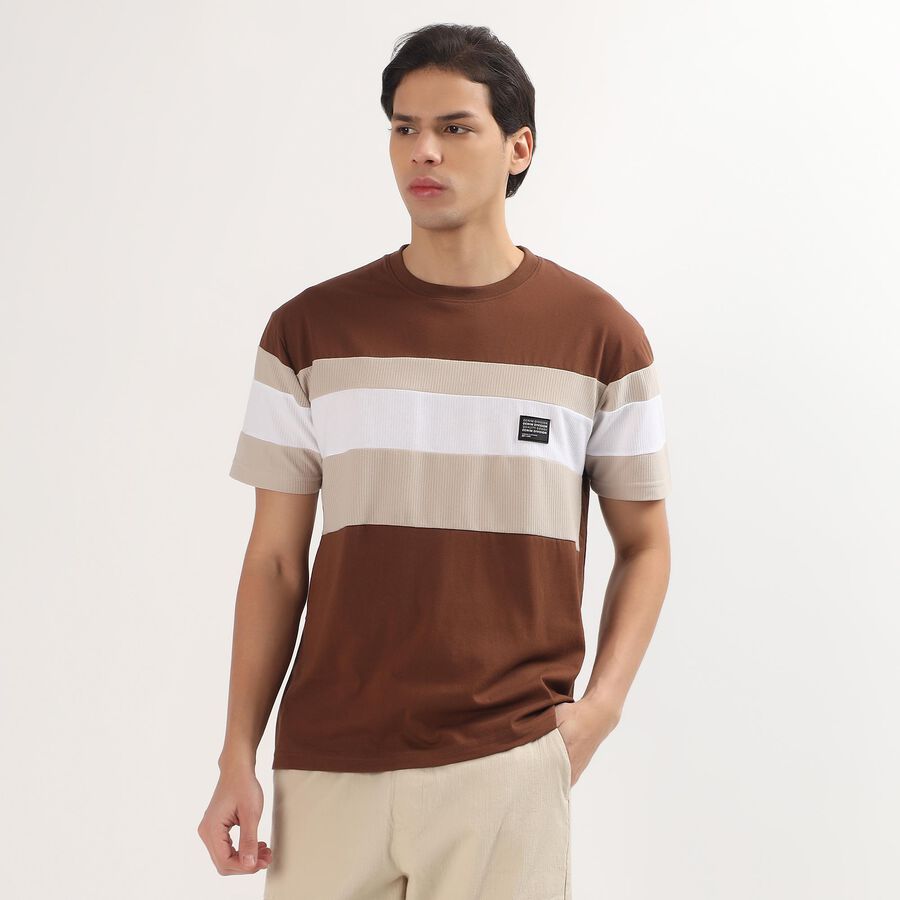 Men's Rich Chocolate Brown Round Neck Casual T-Shirt, Brown, large