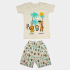 Boys' Off White 100% Cotton Round Neck Graphic Print Baba Suit, Off White, small