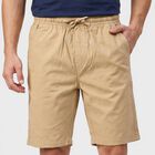 Men's Beige Regular Fit Solid Cotton Jamaican Shorts, Beige, small