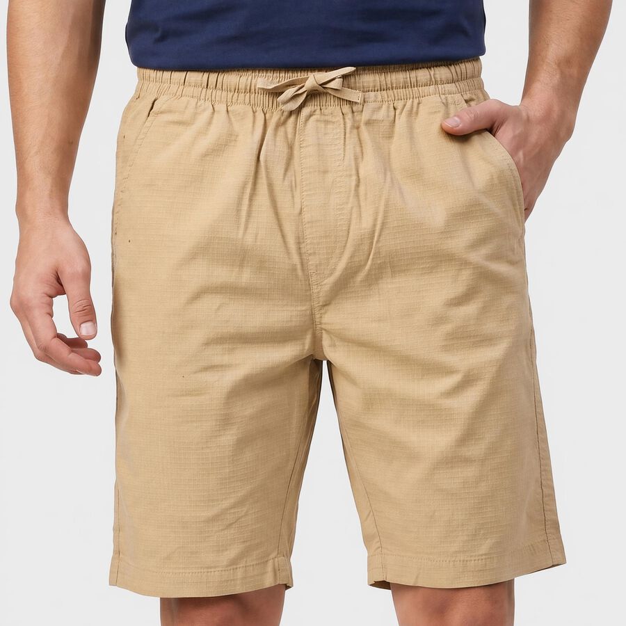 Men's Beige Regular Fit Solid Cotton Jamaican Shorts, Beige, large