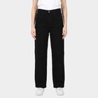 Women's Black Straight Fit Solid Jeans, काला, small