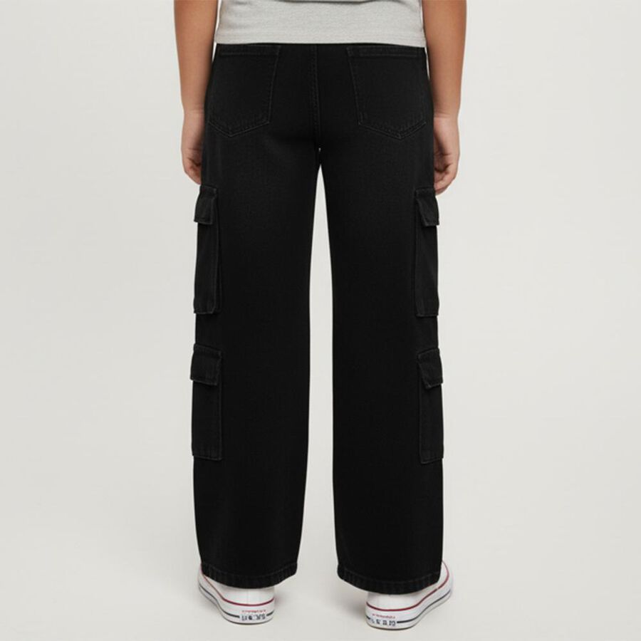 Girls' 100% Cotton Jeans, काला, large image number null