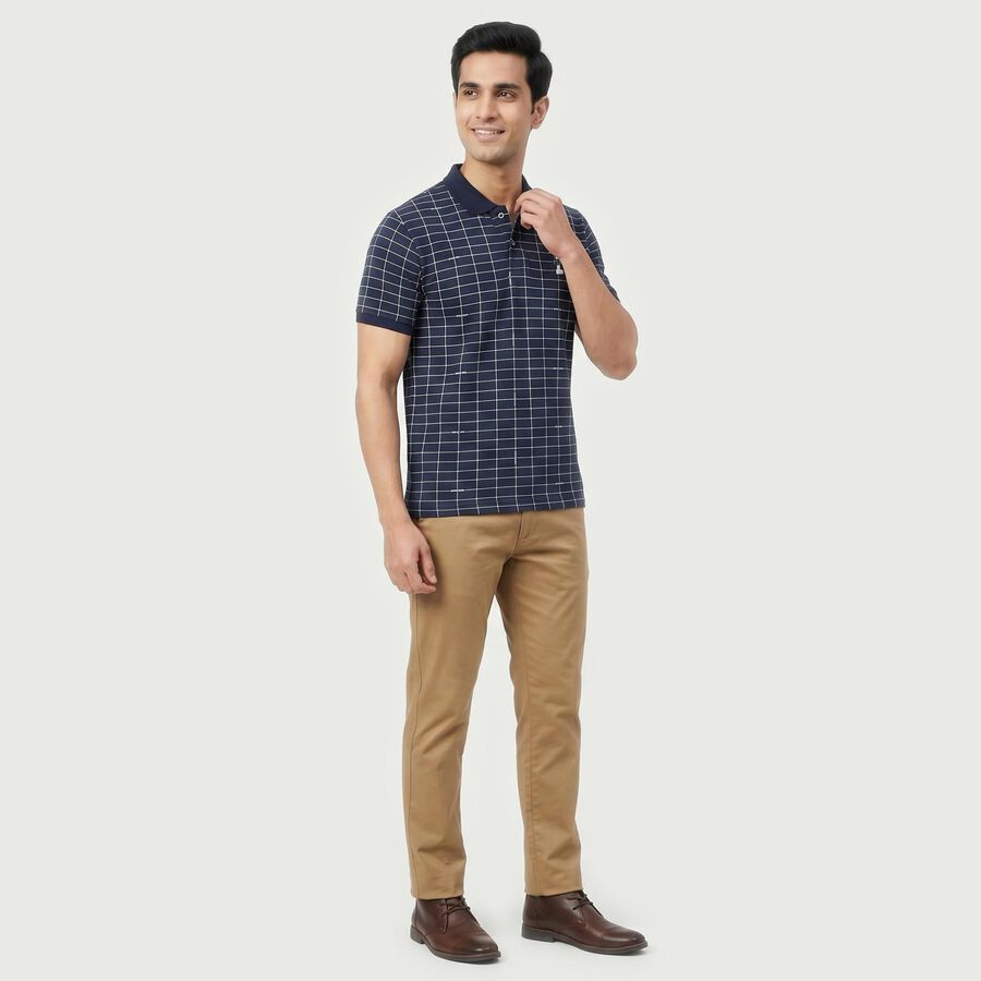 Men's Navy Blue Cotton Blend Collared Preppy T-Shirt, नेवी ब्लू, large