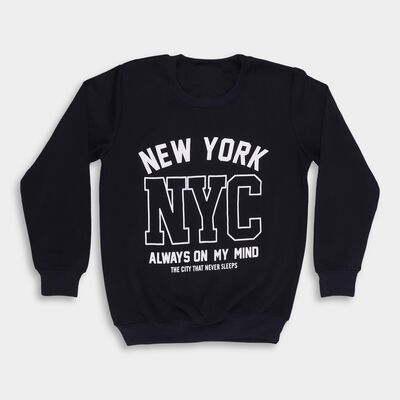 Boys Navy Blue Crew Neck Graphic Sweatshirt