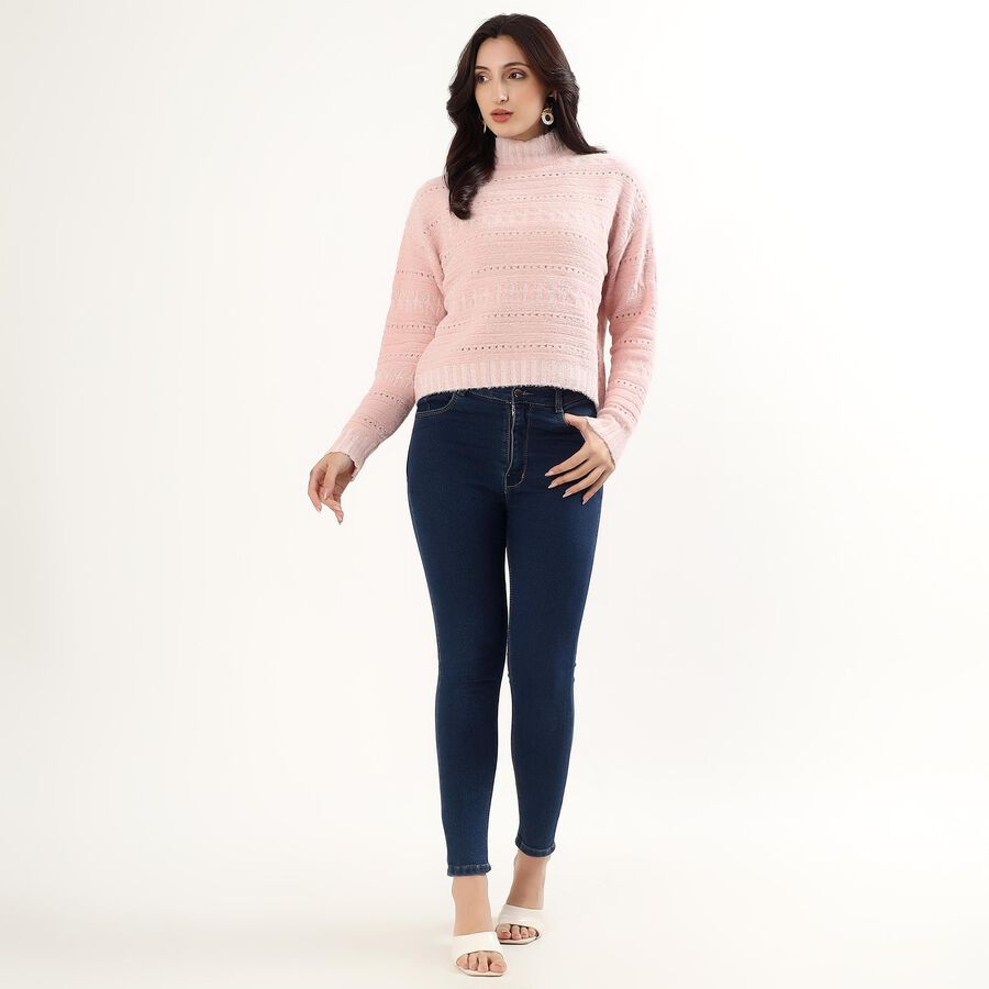 Women's Light Pink High Neck Casual Cardigan, हल्का गुलाबी, large image number null