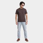 Men's Brown Round Neck Regular T-Shirt, भूरा, small