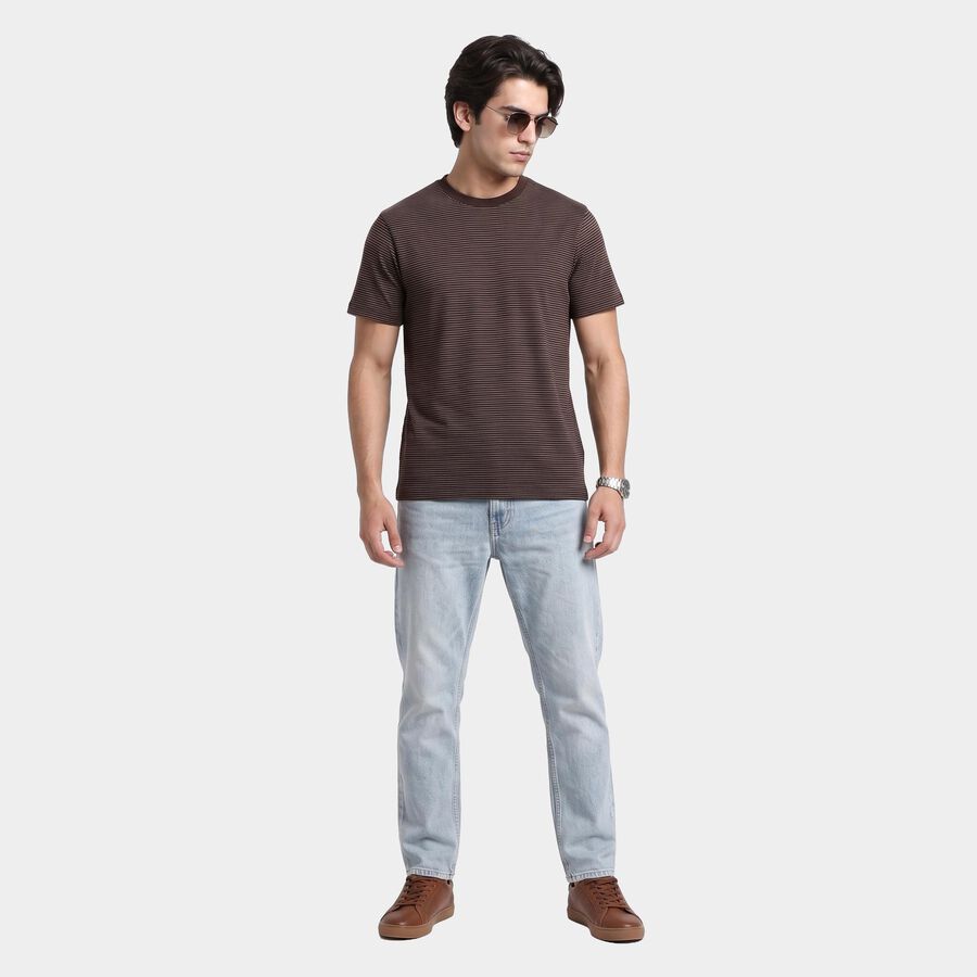 Men's Brown Round Neck Regular T-Shirt, भूरा, large