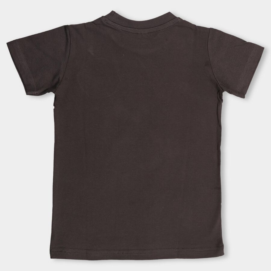Boys' Dark Grey Cotton Round Neck Half Sleeve T-Shirt, Dark Grey, large