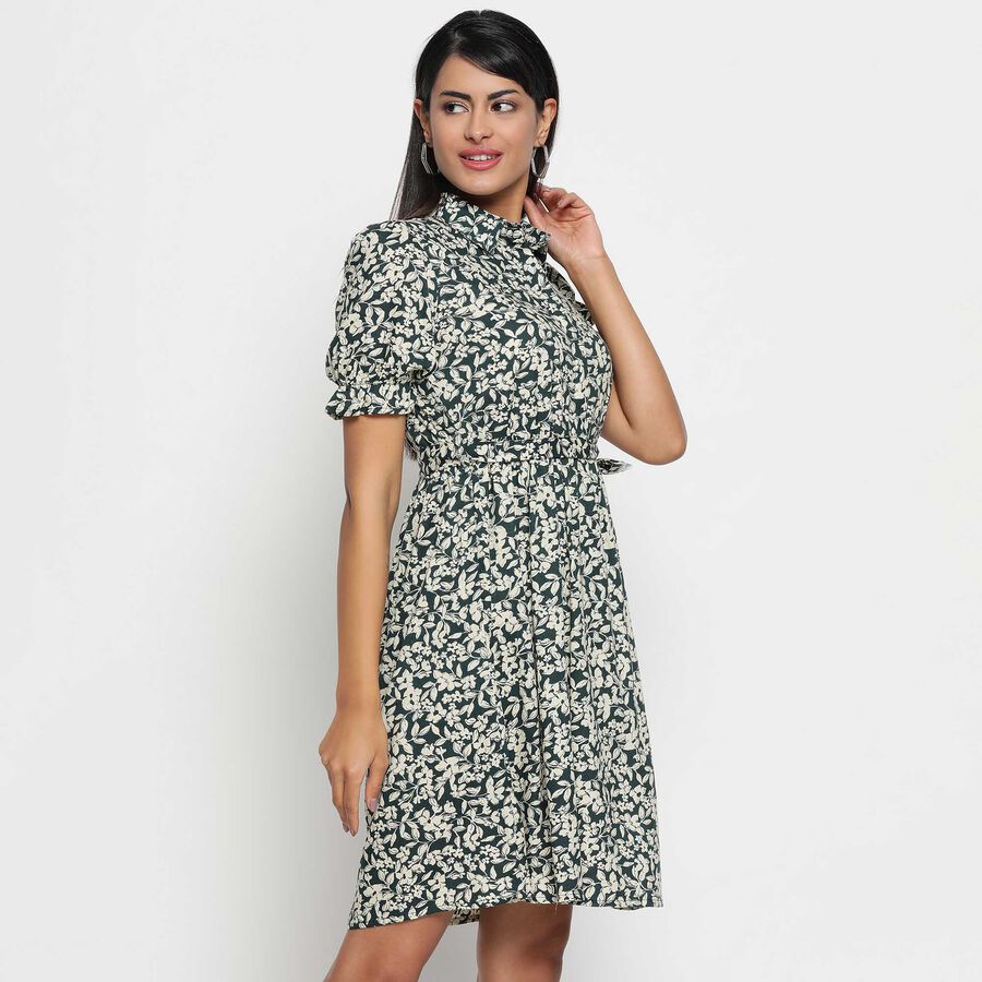 All Over Print Knee Length Dress, Dark Green, large image number null