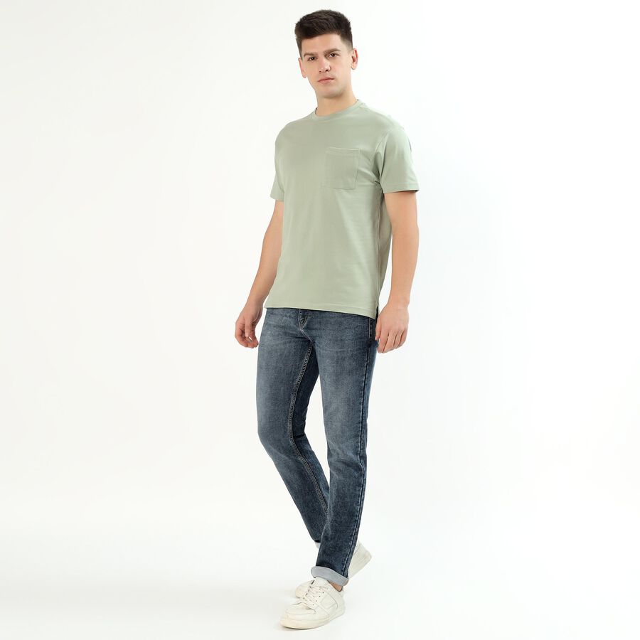 Men's Light Sage Green Cotton Round Neck Casual T-Shirt, Light Green, large