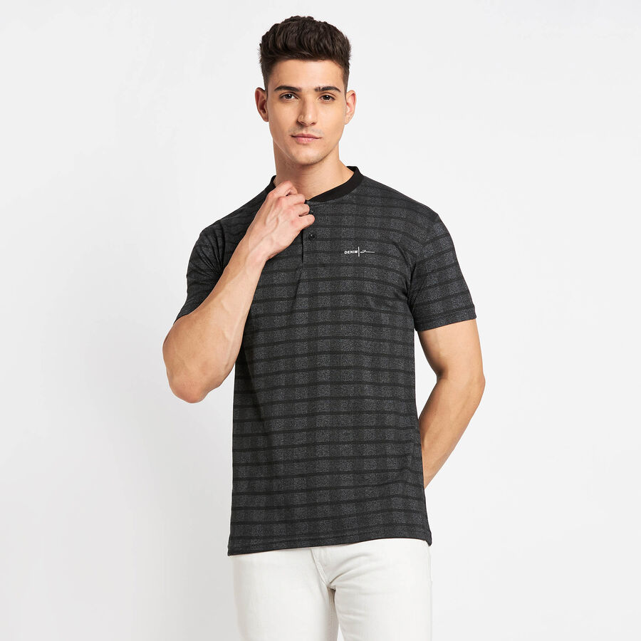 Solid Henley T-Shirt, Black, large image number null